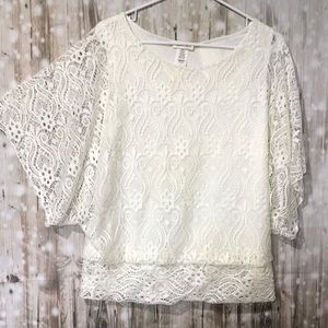 NWT Brittany Black lace blouse banded bottom L